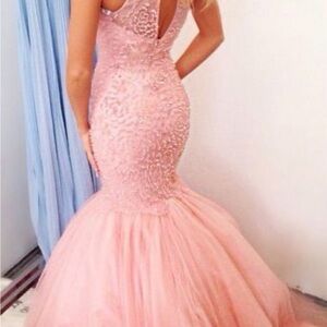 Jovani Sherri Hill Elegant Pink Lace Evening Gown size 6